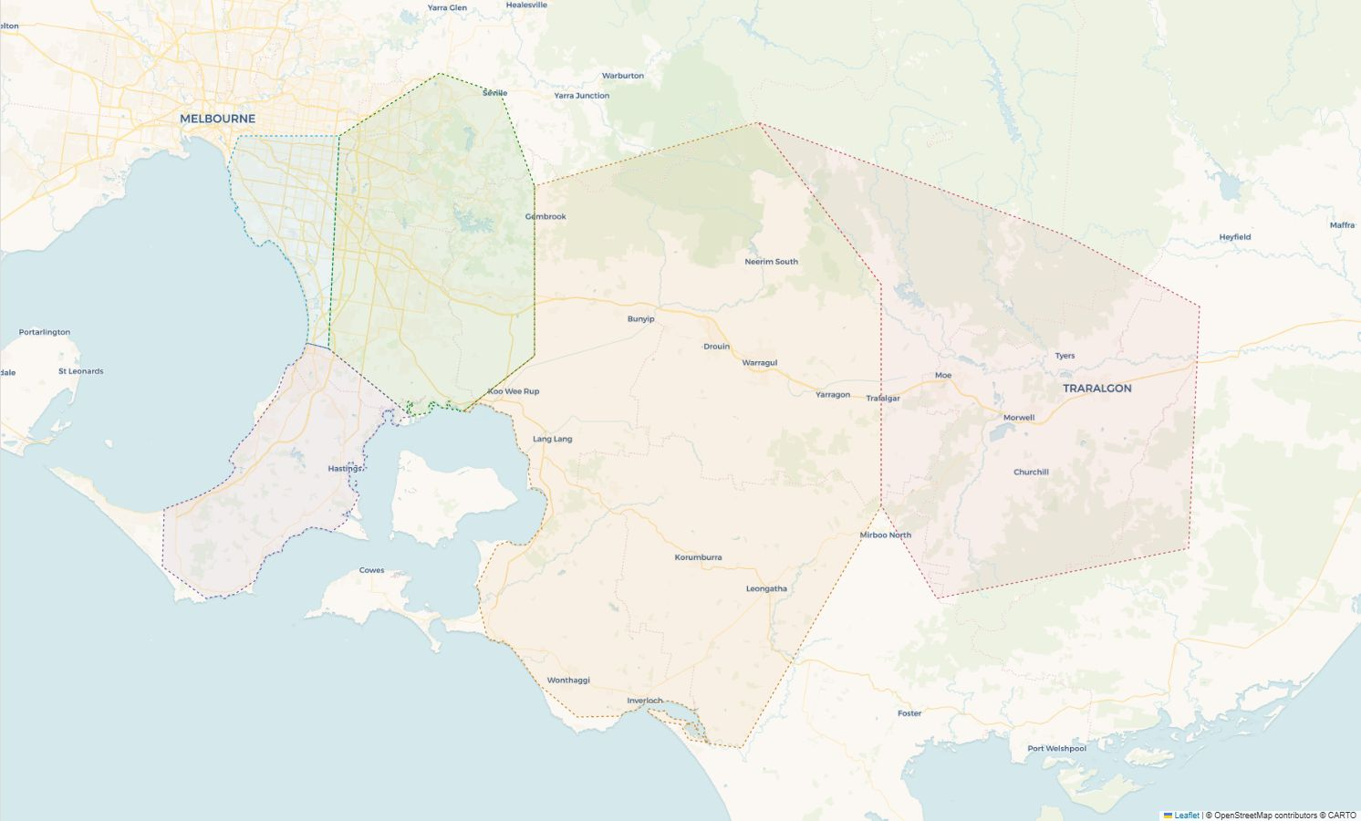 Map showing Life Focus Care service coverage across Melbourne's south-east, the Mornington Peninsula, West Gippsland and the Latrobe Valley