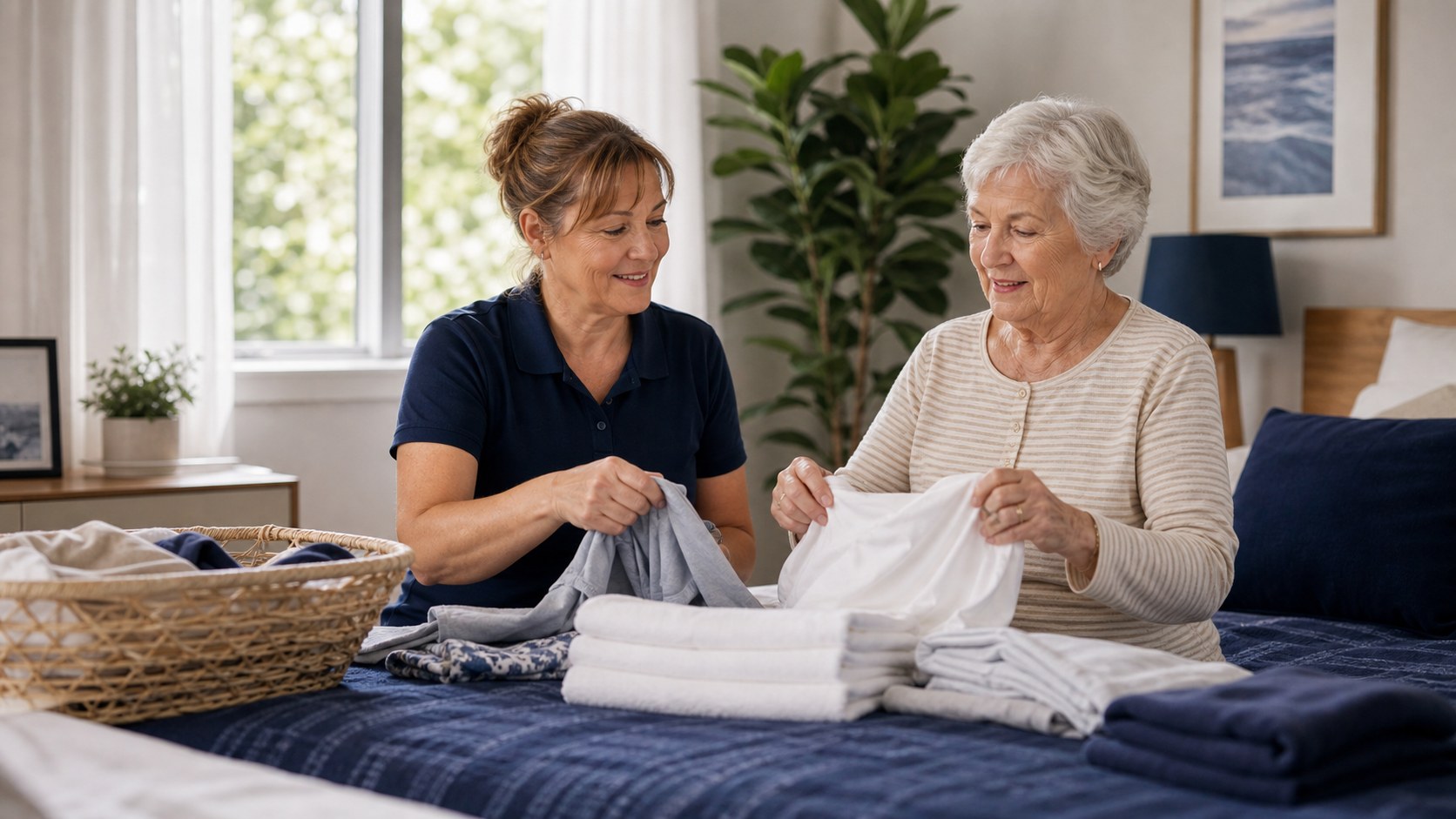 Participant and support worker preparing daily living support at home